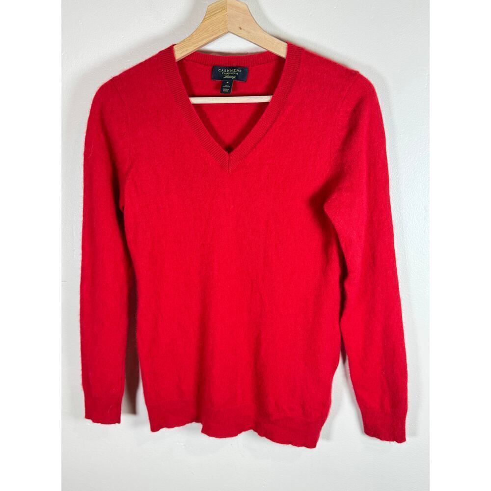 Women’s 100% Cashmere Sweater Red V Neck Christmas Holiday Medium Charter Club
